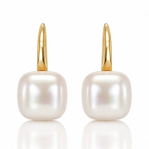 ⁨Kolczyki ze stali szlachetnej platerowane 14k złotem, perłowe kwadraty KST3544⁩ w sklepie Wasserman.eu