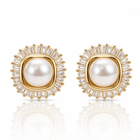 ⁨Kolczyki ze stali szlachetnej pozłacane 14k złotem, perły, cyrkonie KST3549⁩ w sklepie Wasserman.eu