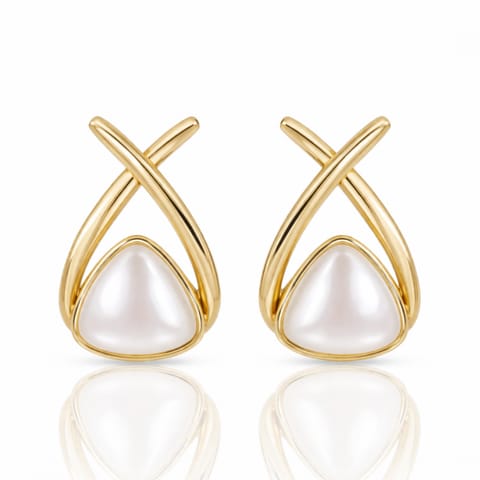 ⁨Kolczyki ze stali szlachetnej pozłacane 14k złotem, perła KST3550⁩ w sklepie Wasserman.eu