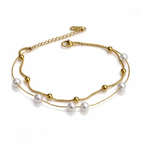 ⁨Bransoletka na rękę stal szlachetna pozłacana 14k złotem, perełki BST1694⁩ w sklepie Wasserman.eu