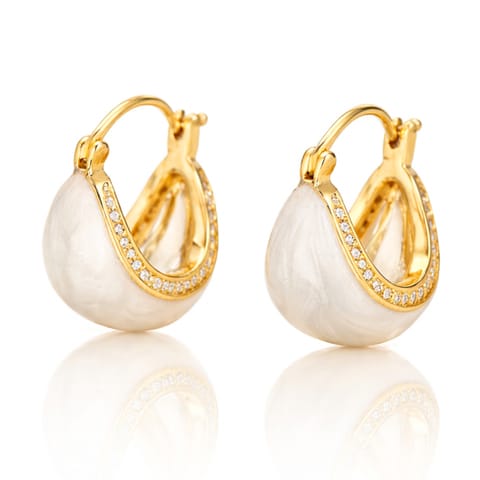 ⁨Kolczyki ze stali szlachetnej platerowane 14k złotem,  perłowe, cyrkonie KST3561⁩ w sklepie Wasserman.eu