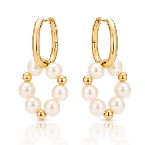 ⁨Kolczyki ze stali szlachetnej pozłacane 14k złotem, okręgi perełkowe 4 cm KST3575⁩ w sklepie Wasserman.eu