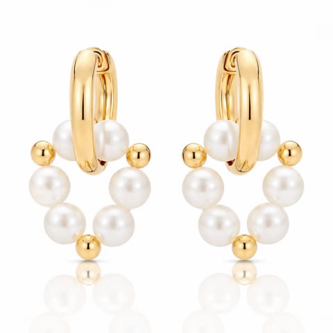 ⁨Kolczyki ze stali szlachetnej pozłacane 14k złotem, okręgi perełkowe 3,5 cm KST3576⁩ w sklepie Wasserman.eu