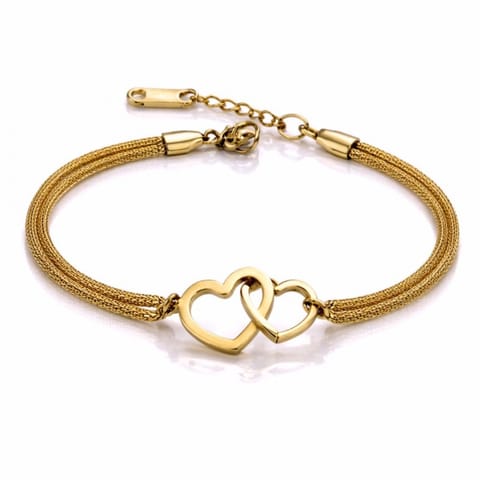 ⁨Bransoletka na rękę stal chirurgiczna pozłacana 14k złotem, Podwójne Serce BST1693⁩ w sklepie Wasserman.eu
