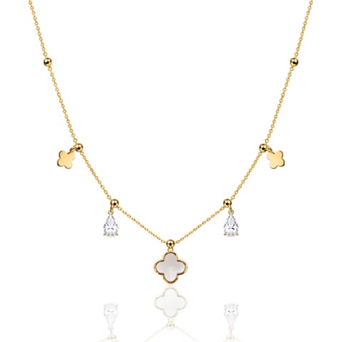 ⁨Naszyjnik stal szlachetna pozłacana 14k złotem, cyrkonie, koniczynka NST2332⁩ w sklepie Wasserman.eu