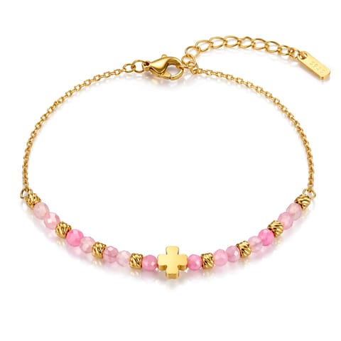 ⁨Bransoletka na rękę stal chirurgiczna pozłacana 14k złotem, koniczynka, koraliki  BST1545⁩ w sklepie Wasserman.eu