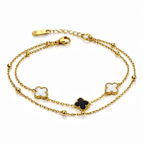 ⁨Bransoletka na rękę stal szlachetna pozłacana 14k złotem, Koniczynki BST1696⁩ w sklepie Wasserman.eu