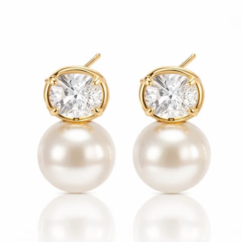⁨Kolczyki ze stali szlachetnej platerowane 14k złotem, perły z cyrkonią KST3542⁩ w sklepie Wasserman.eu