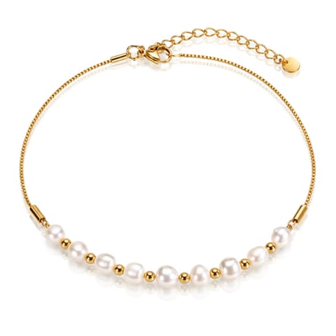 ⁨Bransoletka na rękę ze stali szlachetnej platerowana 14k złotem, Perełki BST1607⁩ w sklepie Wasserman.eu