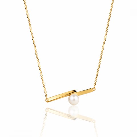⁨Naszyjnik stal szlachetna pozłacana 14k złotem, perła NST2283⁩ w sklepie Wasserman.eu