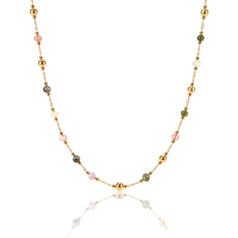⁨Naszyjnik stal szlachetna pozłacana 14k złotem, kolorowe koraliki NST2297⁩ w sklepie Wasserman.eu