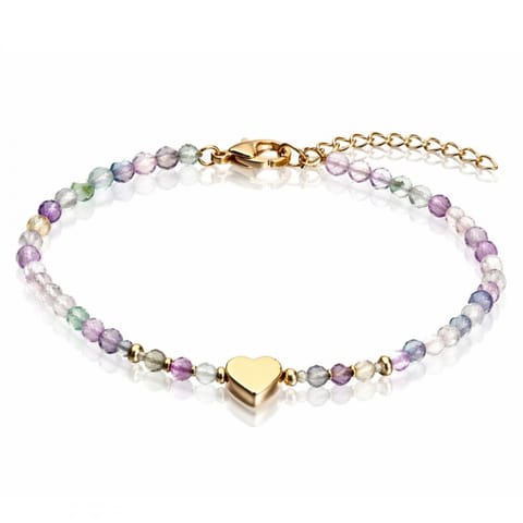 ⁨Bransoletka na rękę stal chirurgiczna pozłacana 18k złotem, Serce,  Kamienie Fluoryt BST1613⁩ w sklepie Wasserman.eu