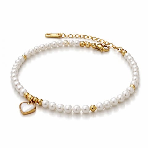 ⁨Bransoletka na rękę stal chirurgiczna pozłacana 14k złotem, Perełki, Serce BST1690⁩ w sklepie Wasserman.eu