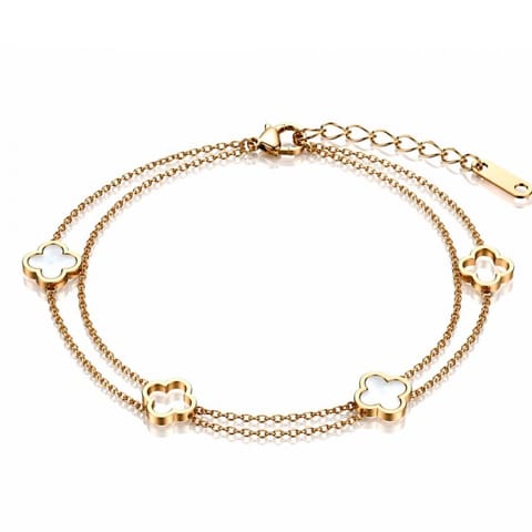 ⁨Bransoletka na rękę stal szlachetna pozłacana 14k złotem, koniczynka, podwójna BST1691⁩ w sklepie Wasserman.eu