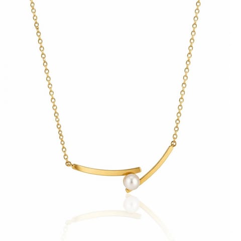 ⁨Naszyjnik stal szlachetna pozłacana 14k złotem, perła NST2283⁩ w sklepie Wasserman.eu