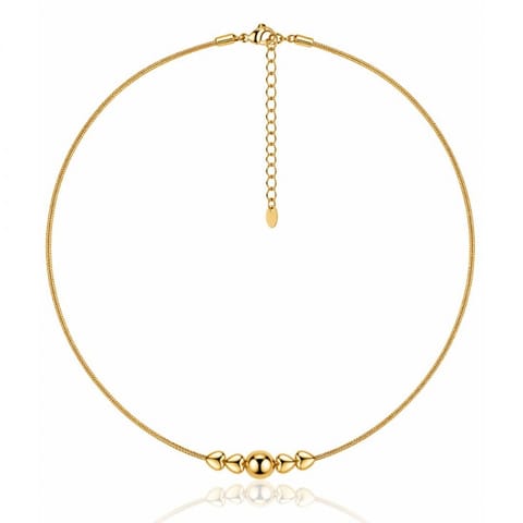 ⁨Naszyjnik stal szlachetna pozłacana 14k złotem, sztywna żyłka złote serduszka, kulka NST2372⁩ w sklepie Wasserman.eu