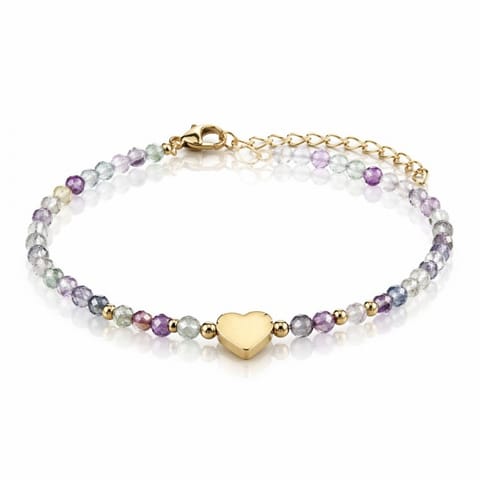 ⁨Bransoletka na rękę stal chirurgiczna pozłacana 18k złotem, Serce,  Kamienie Fluoryt BST1613⁩ w sklepie Wasserman.eu