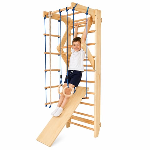 ⁨Drabinka plac zabaw dla dzieci drewniany z linami 220cm Zjeżdzalnia + huśtawka⁩ w sklepie Wasserman.eu