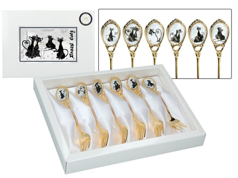 ⁨Kpl. 6 widelczyków powlekanych 24K złotem - Crazy Cats (CARMANI)⁩ w sklepie Wasserman.eu