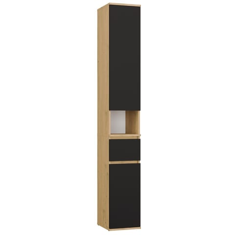 ⁨Szafka Słupek LIOR 2D1S DĄB ARTISAN / CZERŃ Regał z Szufladą Do Pokoju Biura⁩ w sklepie Wasserman.eu