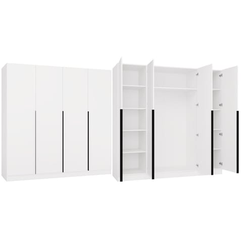 ⁨Szafa SENSO 4D 200 CM 4 Drzwi Czarne Uchwyty Do Salonu Sypialni BIEL⁩ w sklepie Wasserman.eu