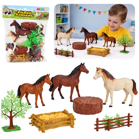 ⁨Zestaw Figurki Zwierzęta Domowe Farma Konie Duże Małe Drzewka Płot 23 el.⁩ w sklepie Wasserman.eu