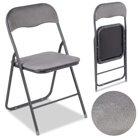 ⁨Krzesło składane BASICO grafitowe velvet⁩ w sklepie Wasserman.eu