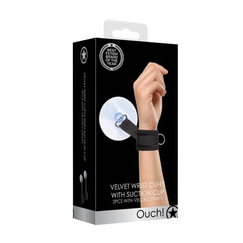 ⁨Ouch! by Shots - Regulowane kajdanki z mocną przyssawką, czarne⁩ w sklepie Wasserman.eu