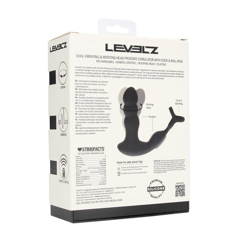⁨Dual Vibrating Remote Rotating Head Silicone Prostate Stimulator with Cock and Ball Ring - Black⁩ w sklepie Wasserman.eu