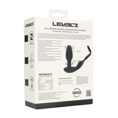 ⁨Dual Vibrating Remote Rotating Beads Silicone Prostate Stimulator with Cock and Ball Ring - Black⁩ w sklepie Wasserman.eu