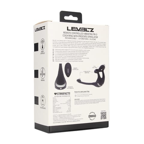 ⁨Remote Control Vibrating Silicone Tri O Cockring with Prostate Stimulator - Black⁩ w sklepie Wasserman.eu