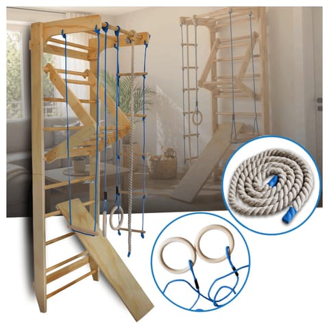 ⁨Drabinka gimnastyczna 220cm drewniana dla dzieci huśtawka zjeżdżalnia lina⁩ w sklepie Wasserman.eu