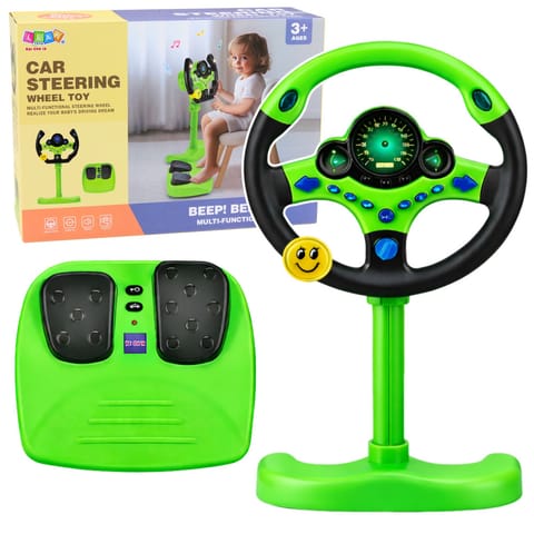 ⁨Kierownica Interaktywna Na Stojaku Z Pedałami Światła Dźwięki Zielona⁩ w sklepie Wasserman.eu