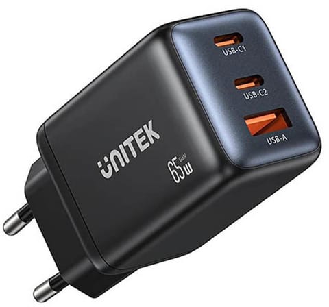 ⁨Ładowarka sieciowa Unitek GaN 65W, 2xUSB-C, USB-A, PD 3.0, czarna⁩ w sklepie Wasserman.eu