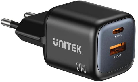 ⁨Ładowarka sieciowa Unitek GaN 20W, USB-C, USB-A, PD 3.0, czarna⁩ w sklepie Wasserman.eu