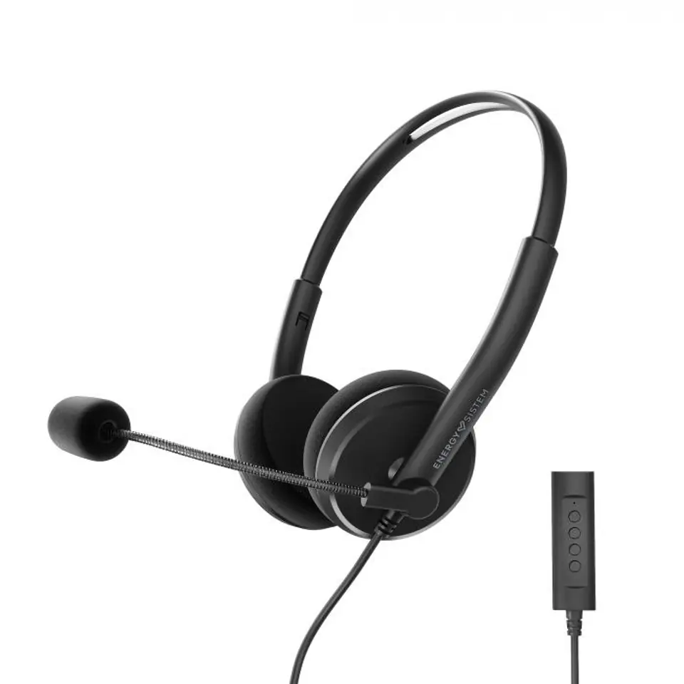 ⁨Energy Sistem Headset Office 2+ Black, USB and 3.5 mm plug, volume control, retractable boom mic.⁩ at Wasserman.eu