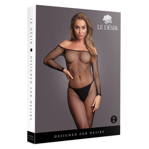 ⁨Le Desir Bodystocking siateczkowy z długim rękawem XS-XL czarny⁩ w sklepie Wasserman.eu