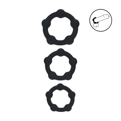 Beaded Silicone Cockring Set of 3 - S/M/L - Black w sklepie Wasserman.eu
