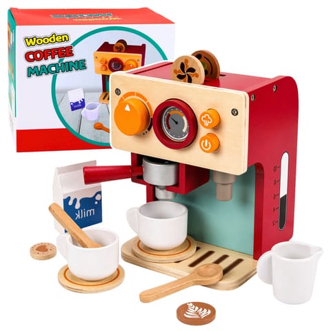⁨Zestaw Drewniany Ekspres Do Kawy Mały Barista Filiżanki Akcesoria⁩ w sklepie Wasserman.eu