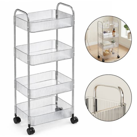 ⁨Ryflowany regał, szafka na kółkach, 4 poziomy, transparentny 36x26x95cm SZ54⁩ w sklepie Wasserman.eu
