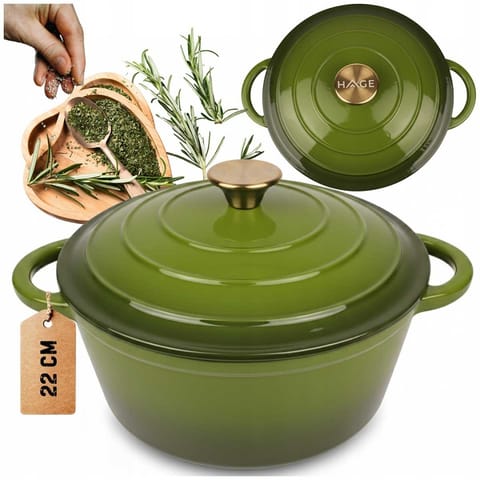 ⁨EMALIOWANY GARNEK ŻELIWNY 22cm 3L HAGE OLIWKOWY⁩ w sklepie Wasserman.eu