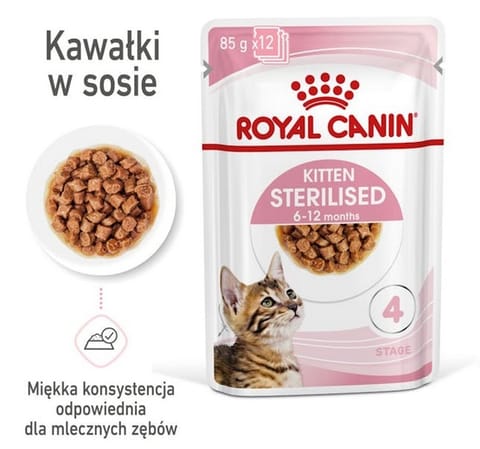 ⁨Royal Canin Kitten Sterilised karma mokra w sosie dla kociąt od 6 do 12 miesiąca życia, sterylizowanych saszetka 85g⁩ w sklepie Wasserman.eu