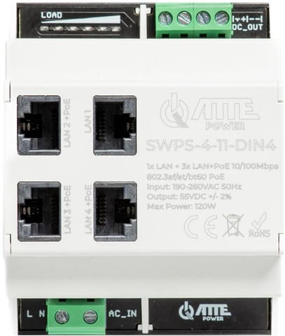 ⁨Switch PoE 4 portowy z wbudowanym zasilaczem na szynę TH35 ATTE SWPS-4-11-DIN4⁩ w sklepie Wasserman.eu
