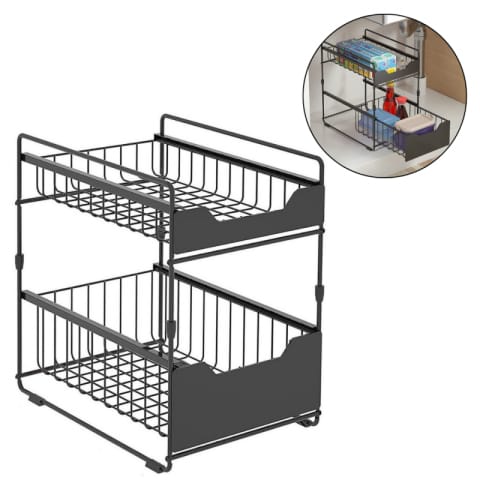 ⁨Organizer do szafki, wysuwane szuflady, półki, metalowy czarny 37x28x43cm SZ57⁩ w sklepie Wasserman.eu