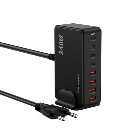 ⁨Stacja ładująca biurkowa 4x USB-A 4x USB-C GaN QC3 240W - czarna⁩ w sklepie Wasserman.eu
