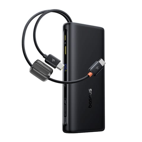 ⁨Powerbank 20000mAh 100W z wyświetlaczem wbudowanymi kablami USB-C - czarny⁩ w sklepie Wasserman.eu