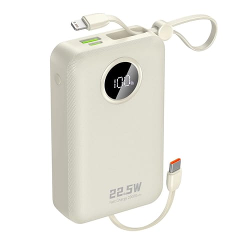 ⁨Powerbank K14+ 20000mAh 22.5W USB-C USB-A z wbudowanymi kablami iPhone Lightning USB-C - biały⁩ w sklepie Wasserman.eu