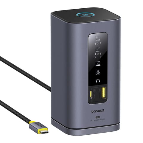 ⁨Stacja dokująca HUB 11w1 USB-C USB-A HDMI RJ45 Minijack 3.5mm - szara⁩ w sklepie Wasserman.eu
