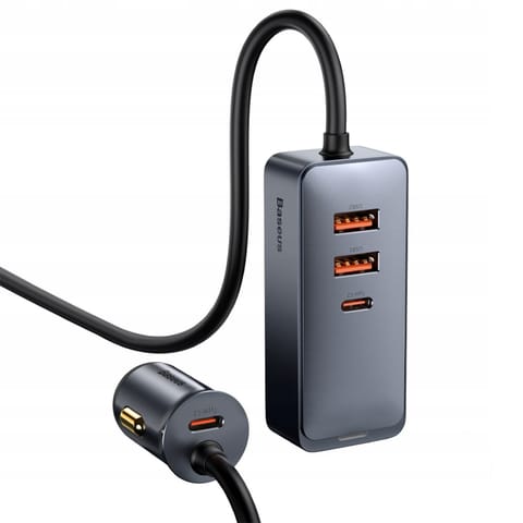 ⁨Ładowarka samochodowa z przedłużaczem USB-A USB-C PPS 120W - jasnoszara⁩ w sklepie Wasserman.eu