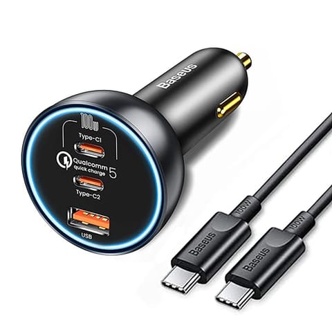 ⁨Ładowarka samochodowa z technologią Qualcomm Quick Charge 5 USB-C USB-A 160W - szara⁩ w sklepie Wasserman.eu